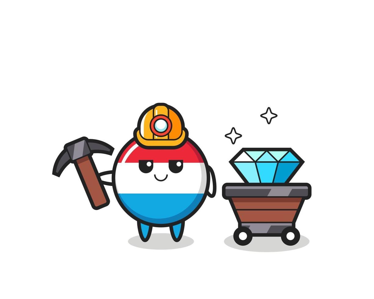 illustrazione del personaggio del distintivo della bandiera del Lussemburgo come minatore vettore
