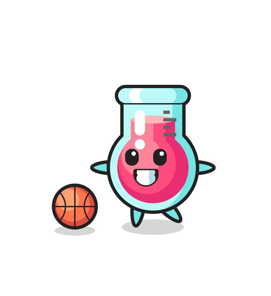 l'illustrazione del fumetto del bicchiere da laboratorio sta giocando a basket vettore