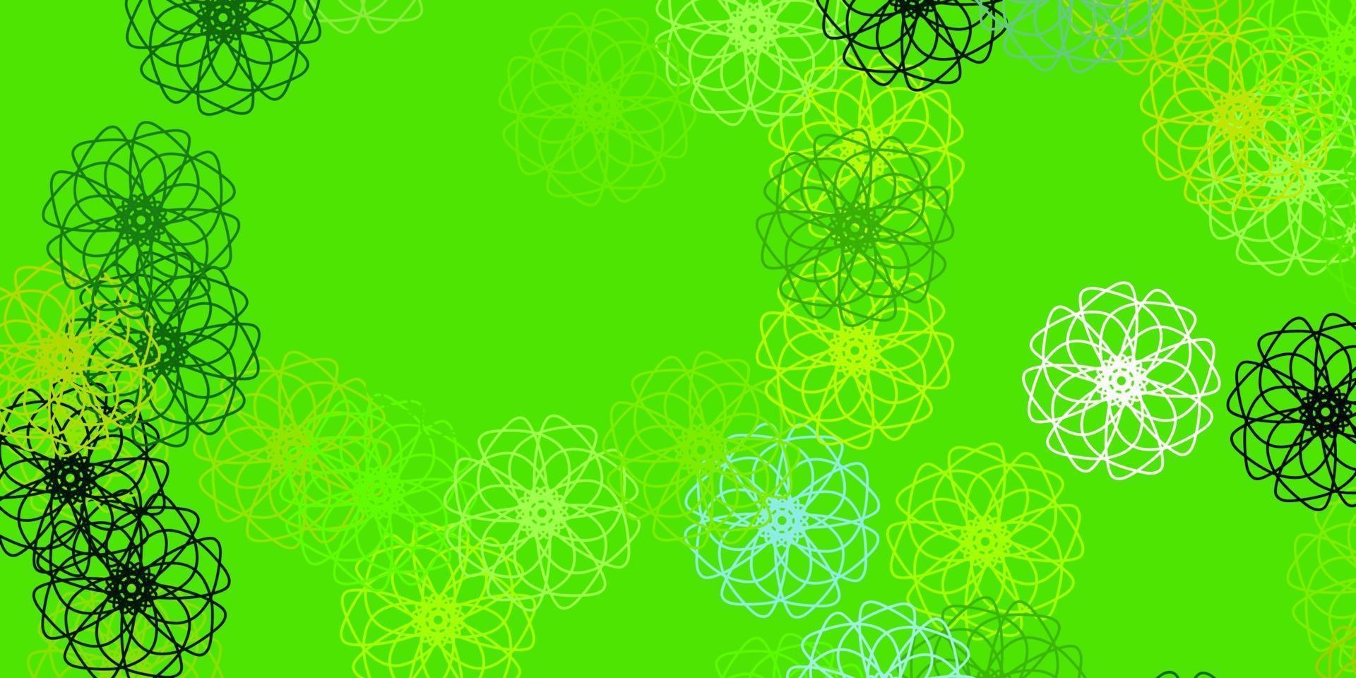 modello di doodle vettoriale verde chiaro, giallo con fiori.