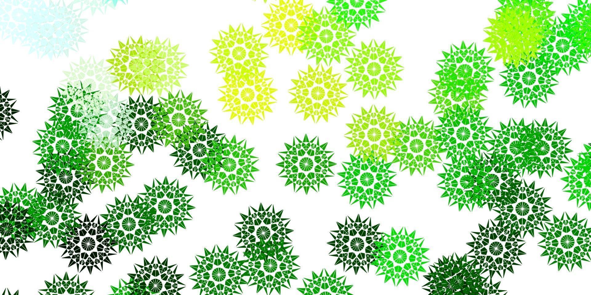 trama di doodle vettoriale verde chiaro, giallo con fiori.