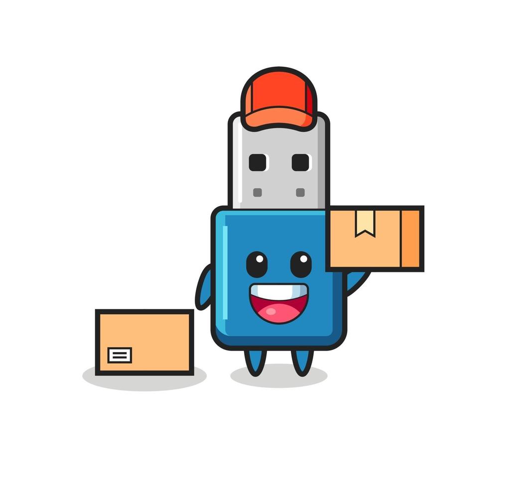 illustrazione mascotte della chiavetta USB come corriere vettore