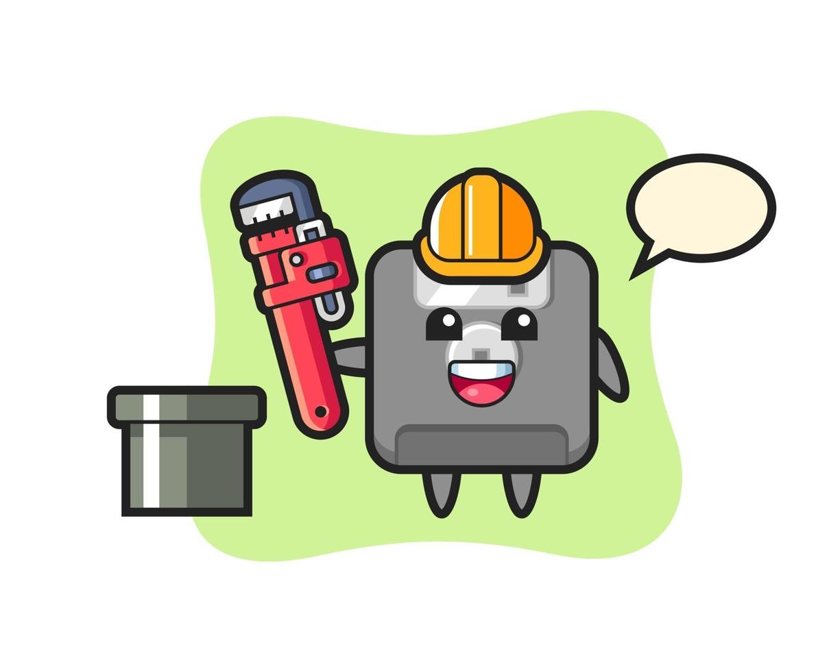 illustrazione del personaggio di un floppy disk come idraulico vettore