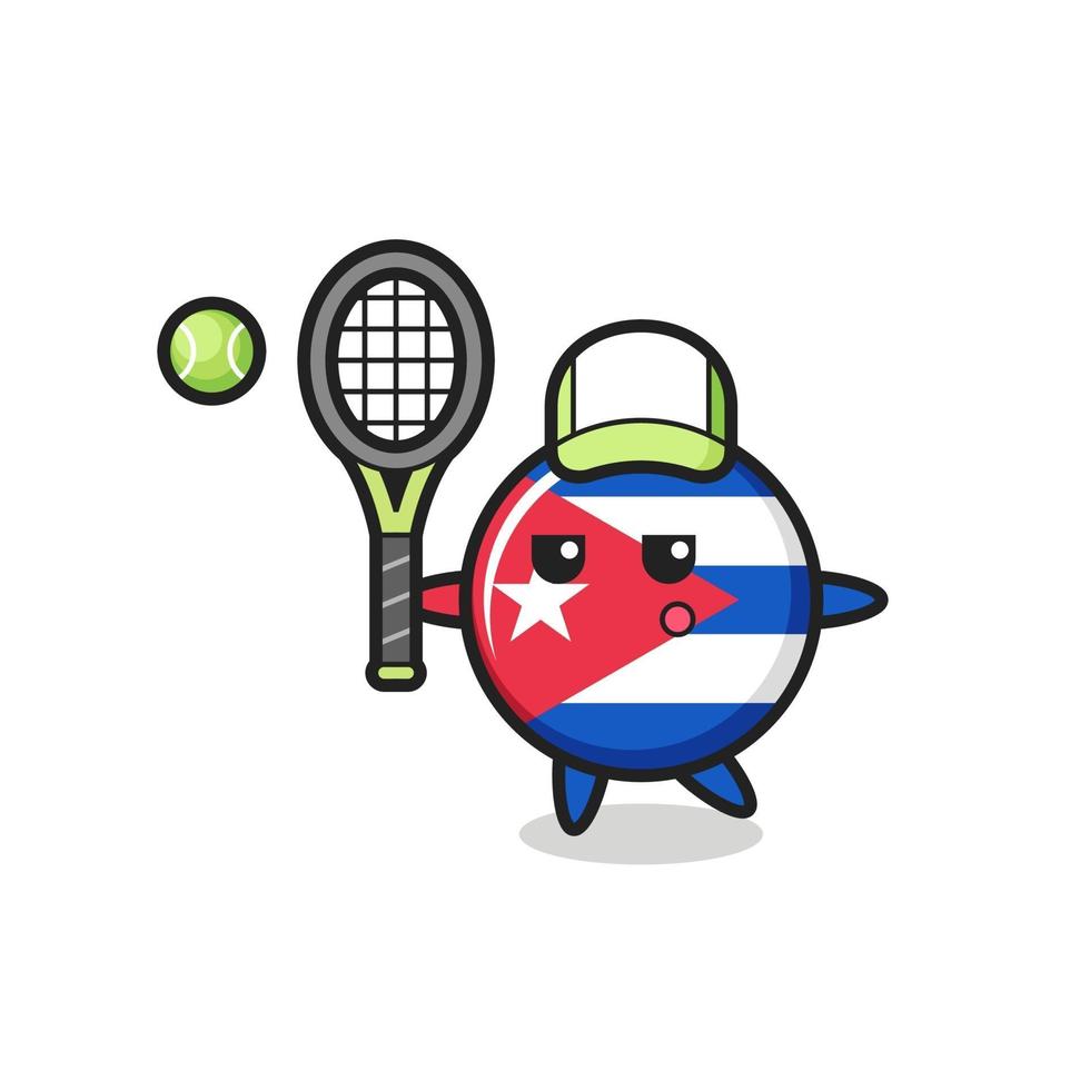 personaggio dei cartoni animati del distintivo della bandiera di cuba come giocatore di tennis vettore