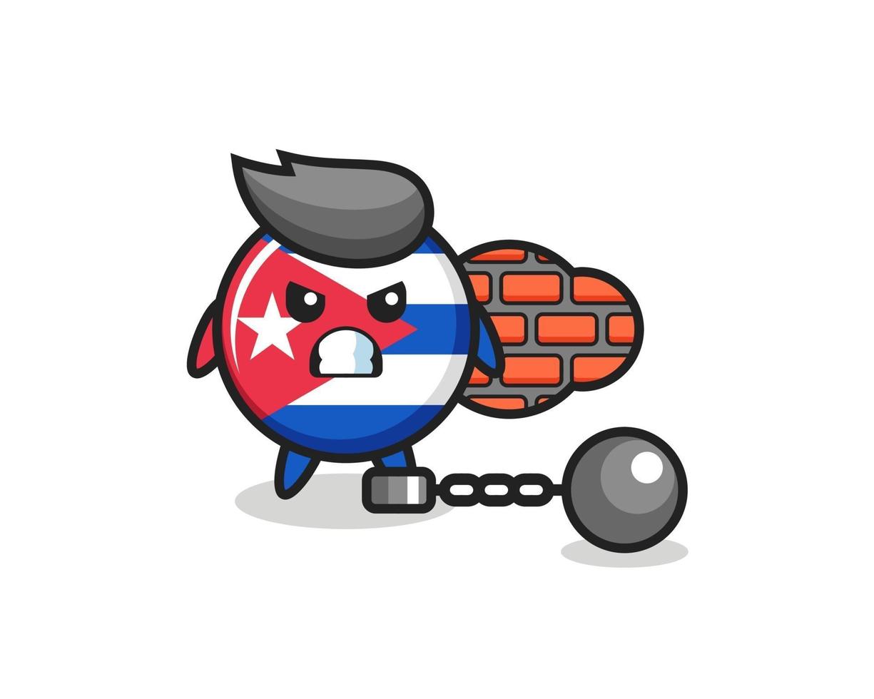 mascotte del personaggio del distintivo della bandiera di cuba come prigioniero vettore