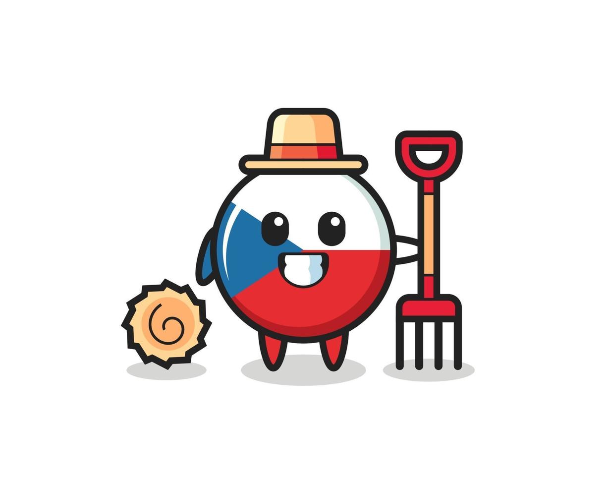 personaggio mascotte della bandiera ceca distintivo come agricoltore vettore