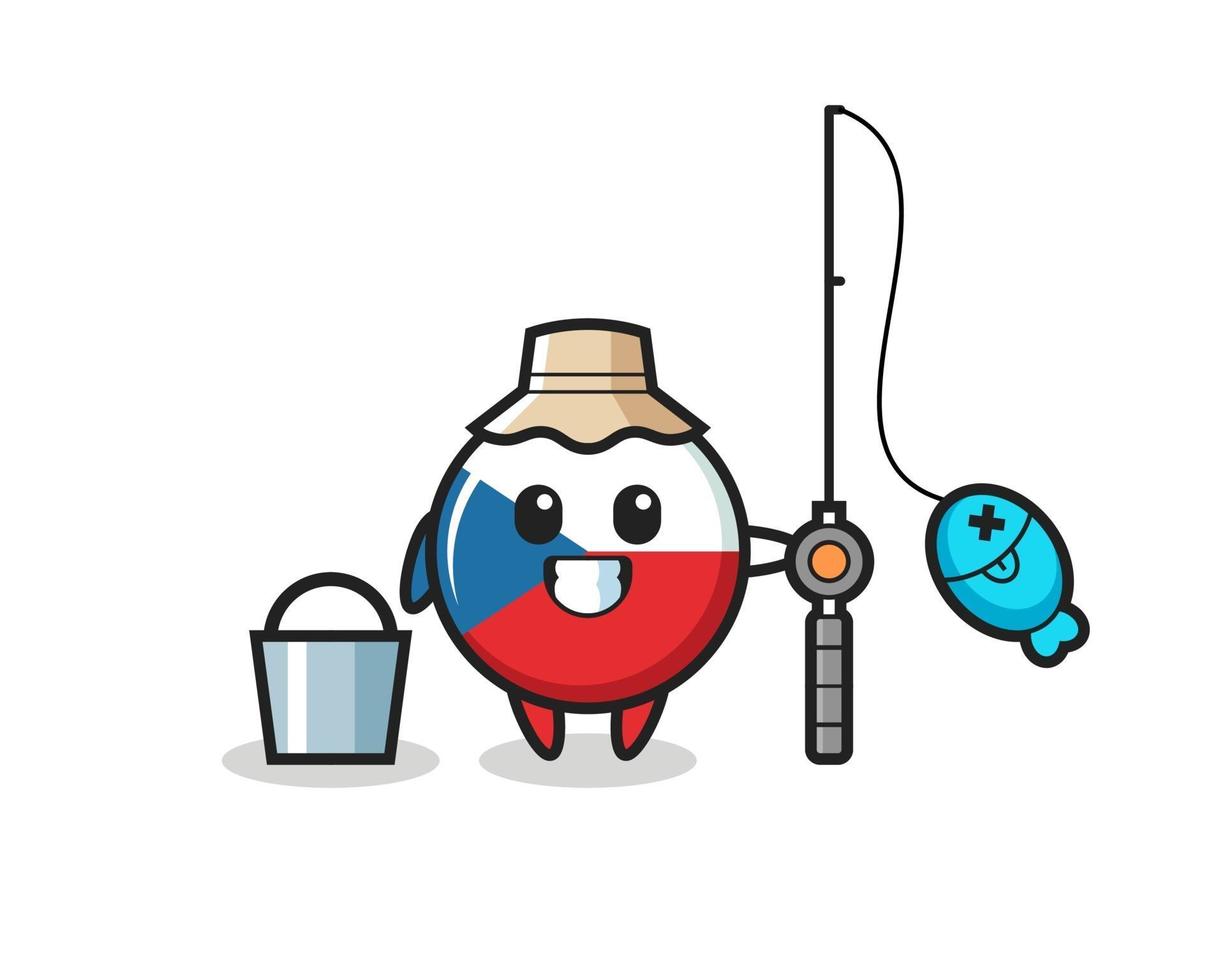 personaggio mascotte della bandiera ceca distintivo come pescatore vettore