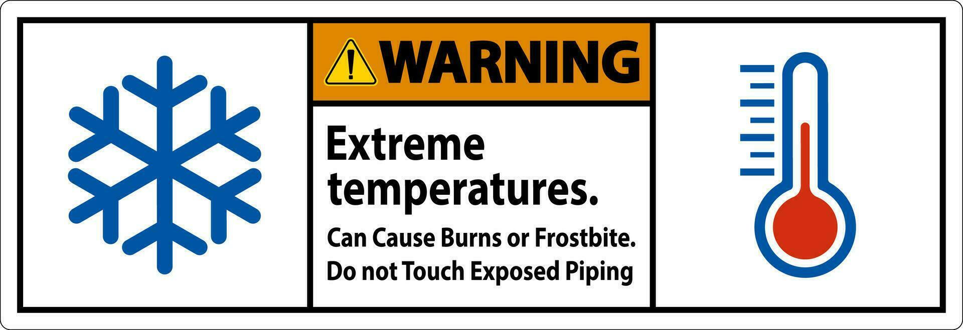 avvertimento cartello estremo temperature, può causa ustioni o congelamento, fare non toccare esposto tubatura vettore