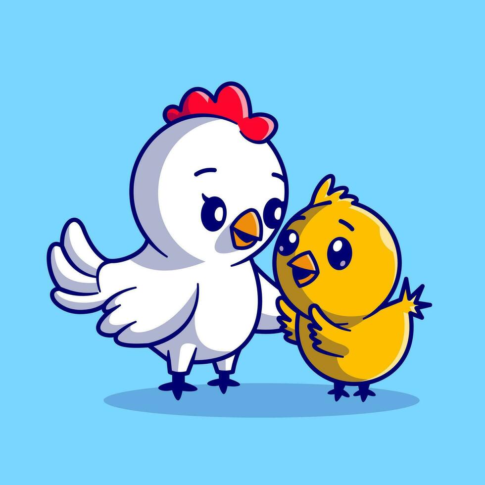 carino pollo madre con gallina cartone animato icona vettore illustrazione. concetto di icona della natura animale isolato vettore premium. stile cartone animato piatto