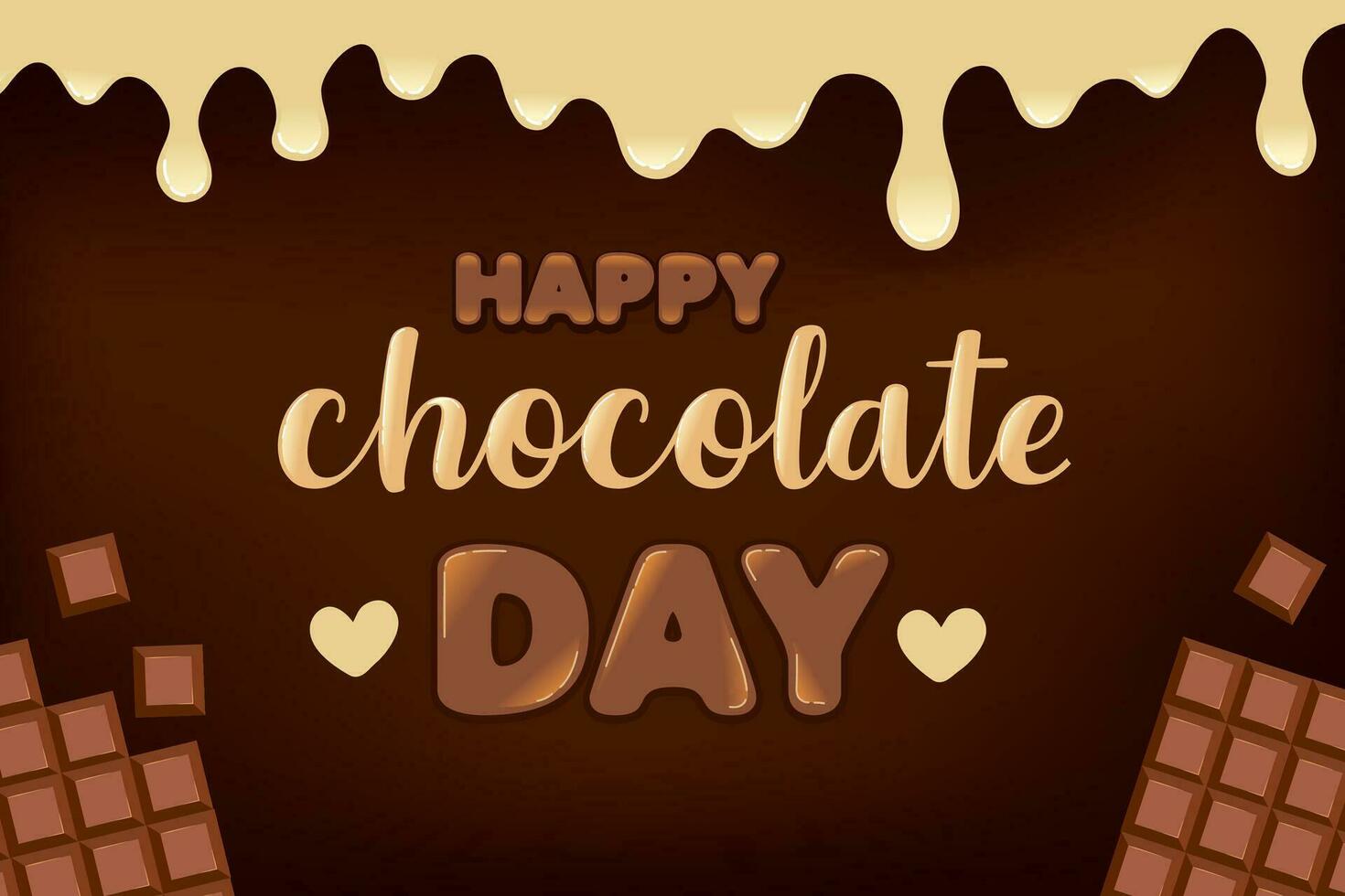 cioccolato giorno manifesto. cioccolato lettere, diffusione cioccolato, cuore sagomato caramella. nero e lattiginoso. vettore illustrazione
