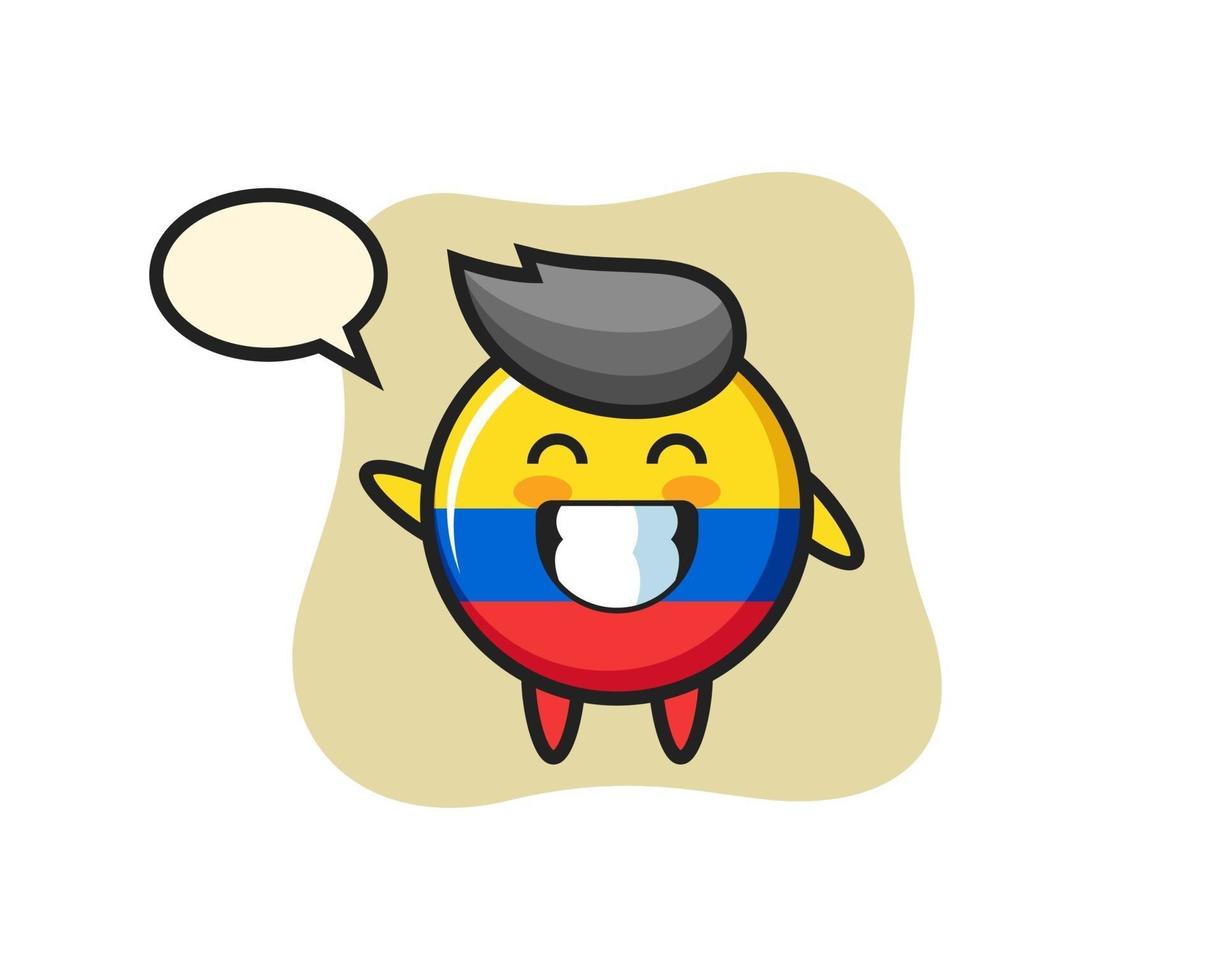 Personaggio dei cartoni animati distintivo della bandiera della Colombia che fa il gesto della mano dell'onda vettore