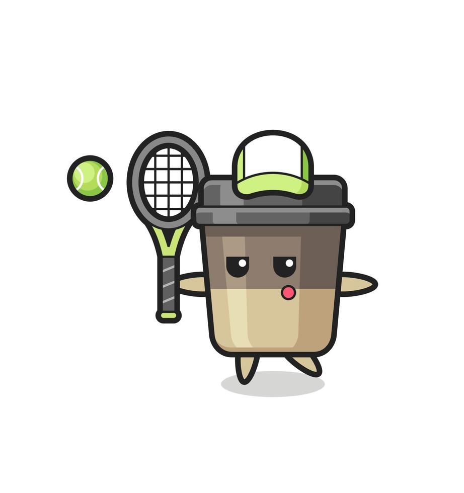personaggio dei cartoni animati della tazza di caffè come giocatore di tennis vettore