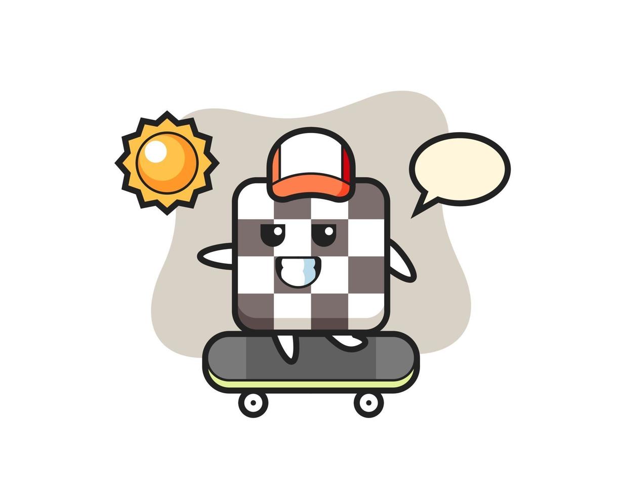 illustrazione del personaggio della scacchiera cavalcare uno skateboard vettore