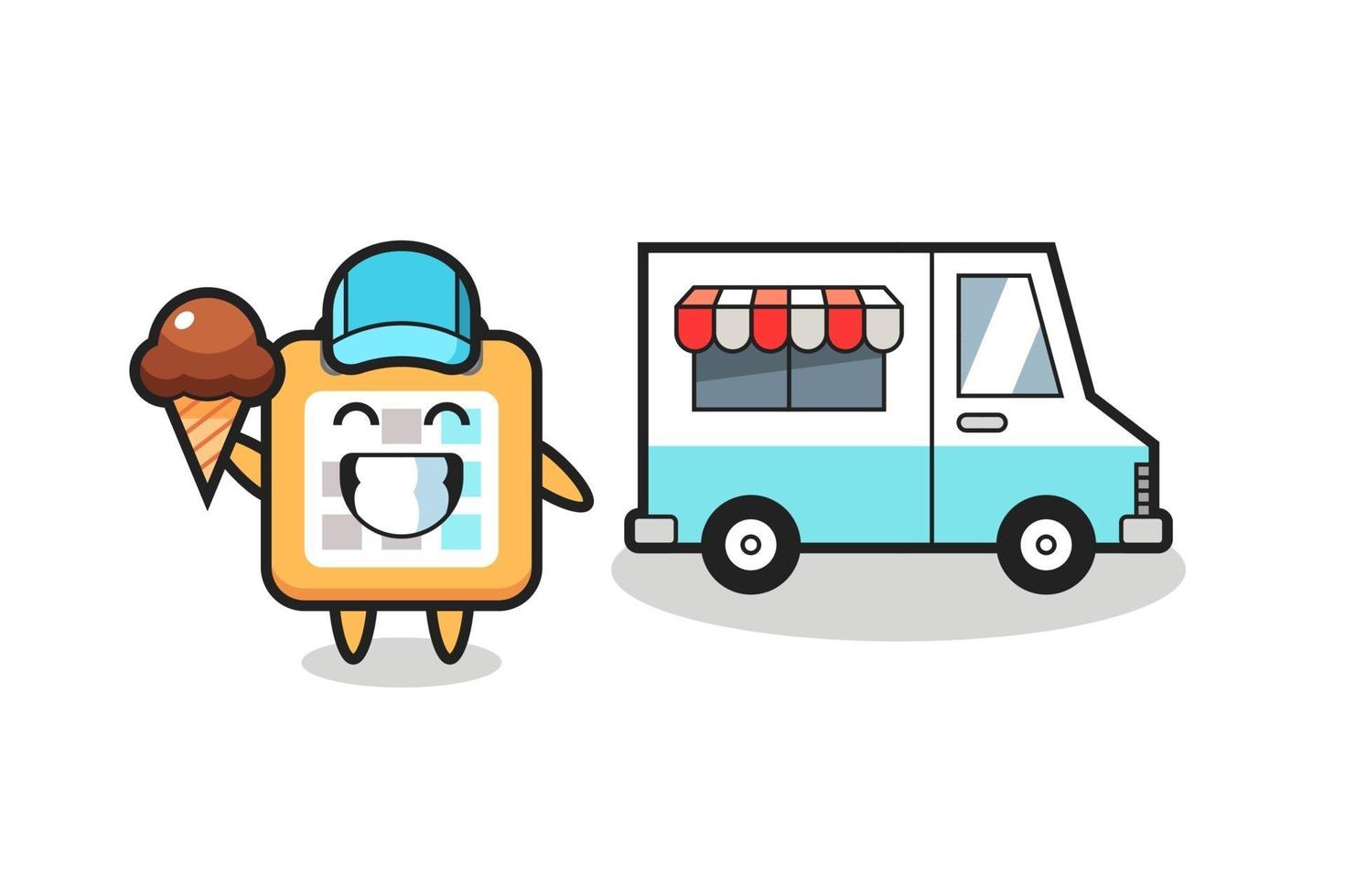 cartone animato mascotte del calendario con camion dei gelati vettore