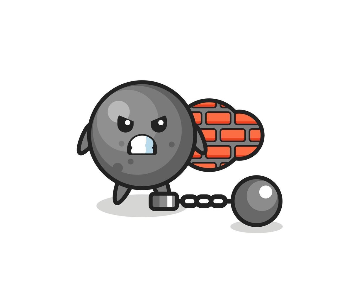 personaggio mascotte di palla di cannone come prigioniero vettore