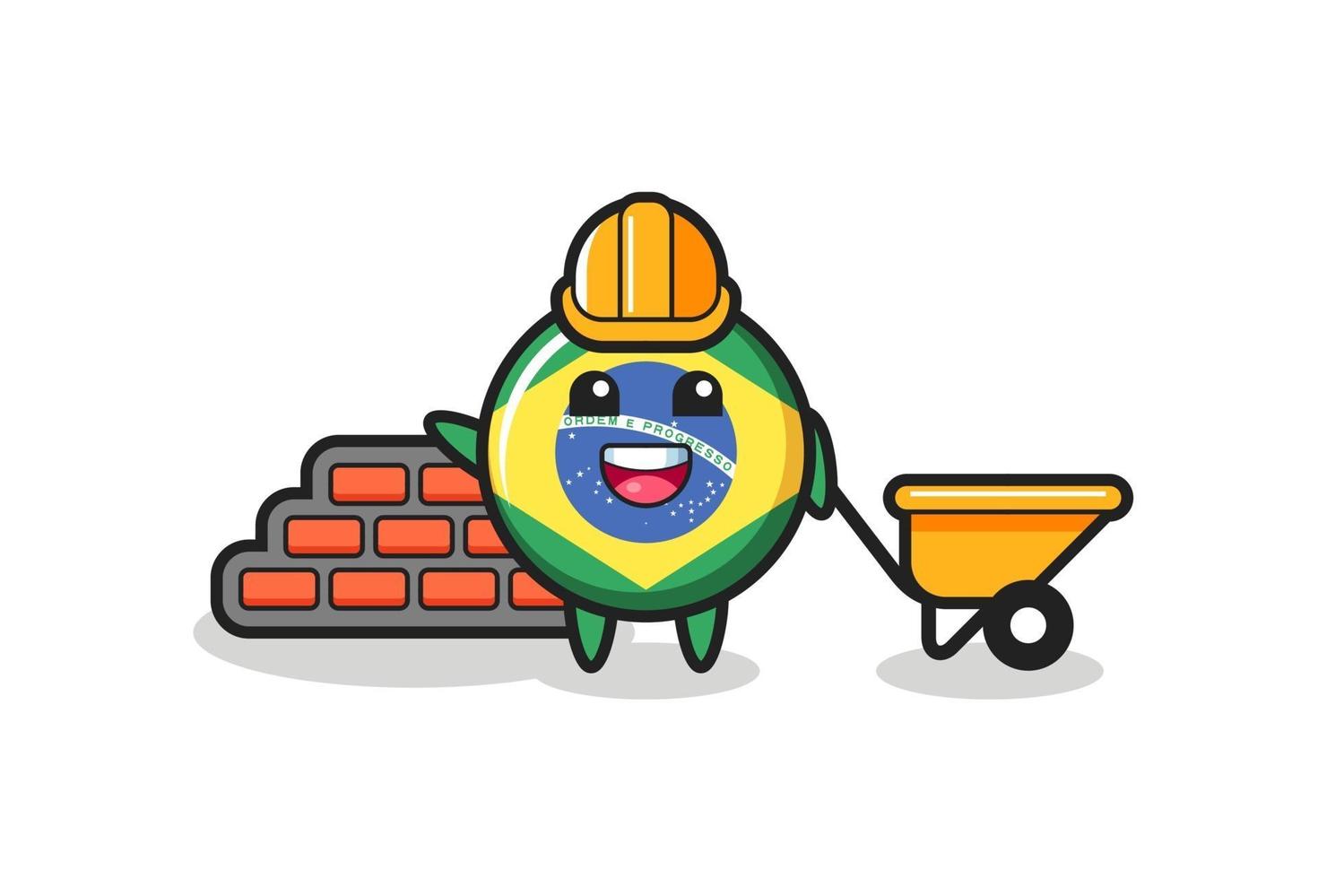 personaggio dei cartoni animati del badge bandiera brasile come costruttore vettore