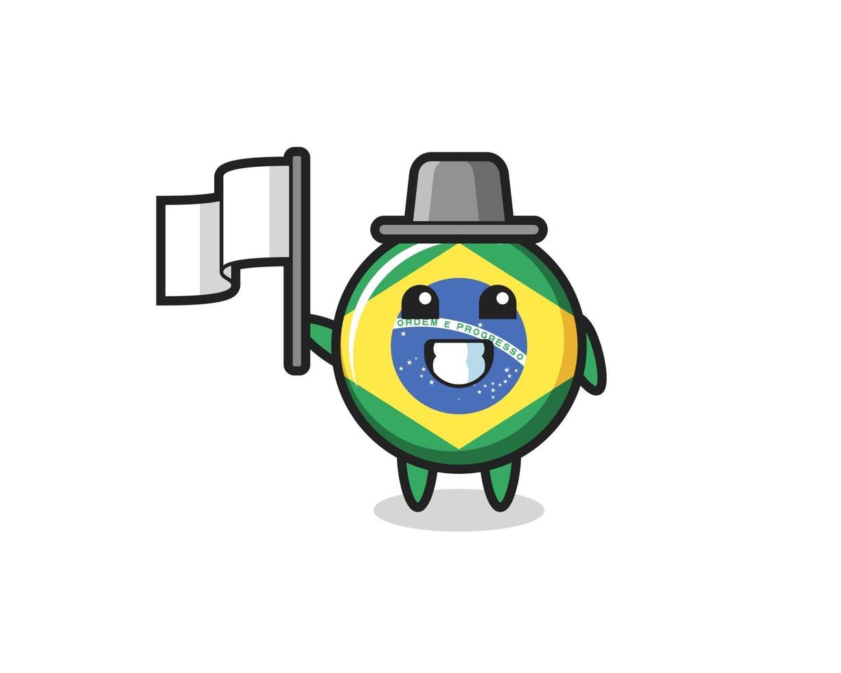 personaggio dei cartoni animati del distintivo della bandiera del brasile che tiene una bandiera vettore
