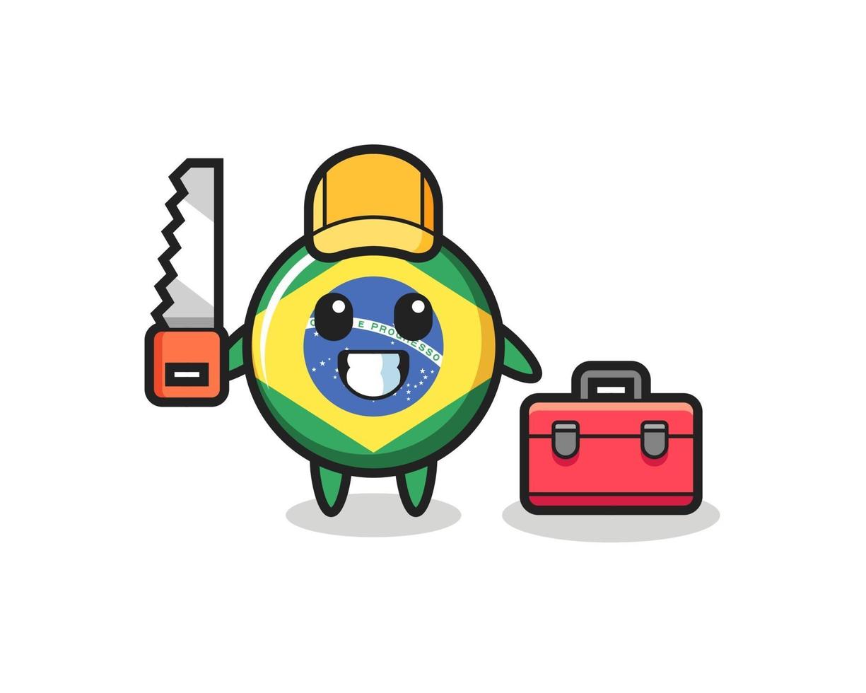 illustrazione del personaggio distintivo della bandiera del Brasile come falegname vettore