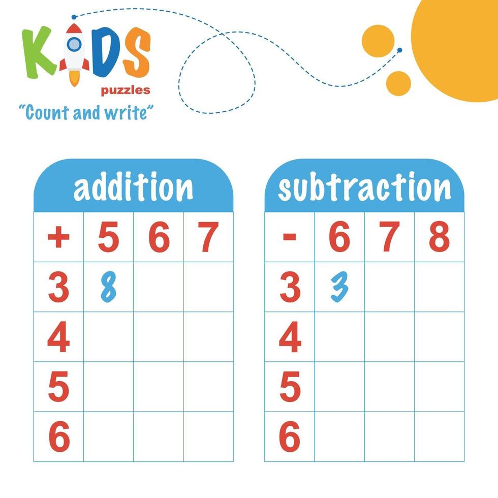 conta e scrivi, foglio di lavoro matematico stampabile vettore