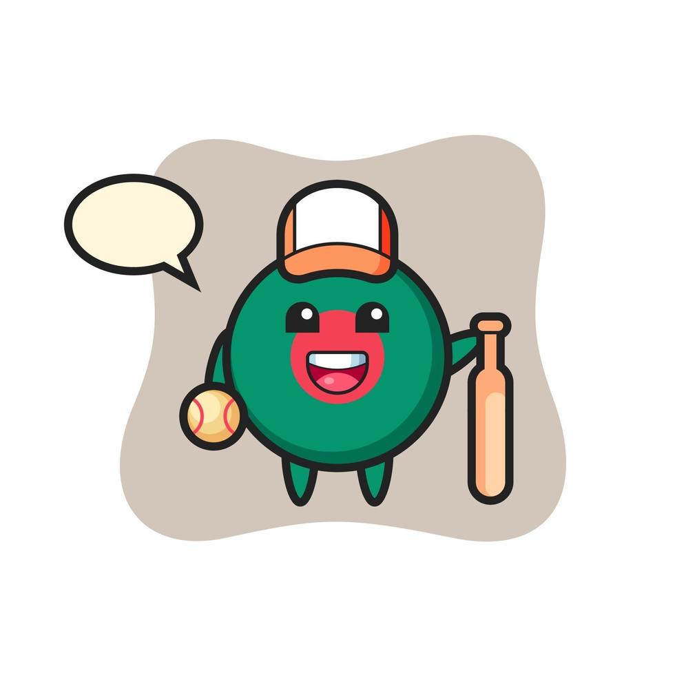 personaggio dei cartoni animati del distintivo della bandiera del Bangladesh come giocatore di baseball vettore