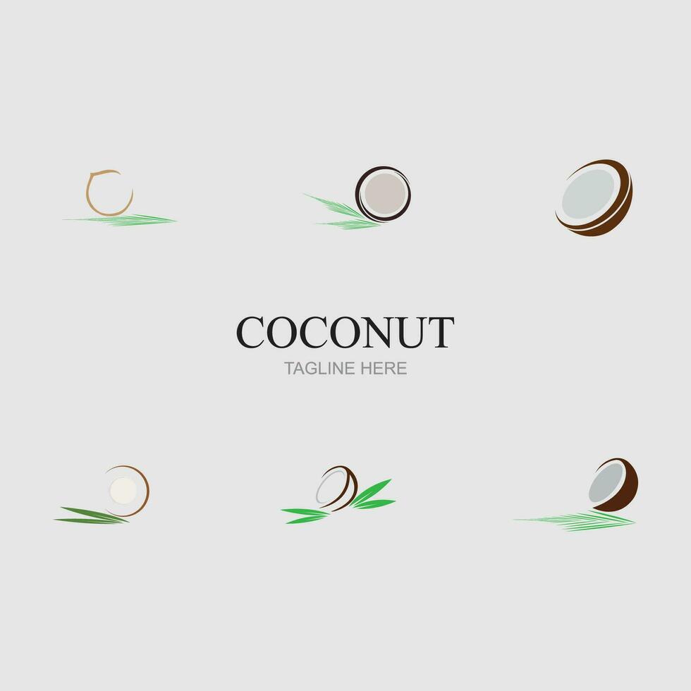 cocco moderno creativo con modello di progettazione del logo del segno delle foglie vettore