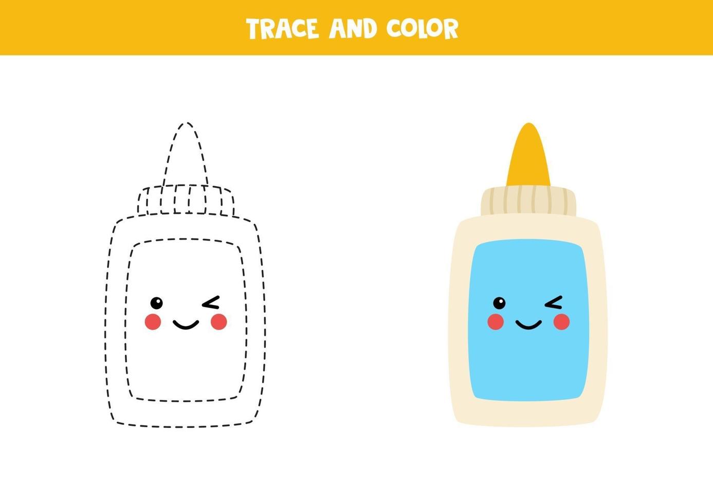 traccia e colora simpatica colla kawaii. foglio di lavoro per bambini. vettore