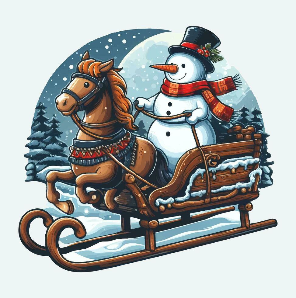 pupazzo di neve su un' slitta cavalcata vettore file, Natale scena, babbo natale, Natale vacanza, vettore illustrazione file