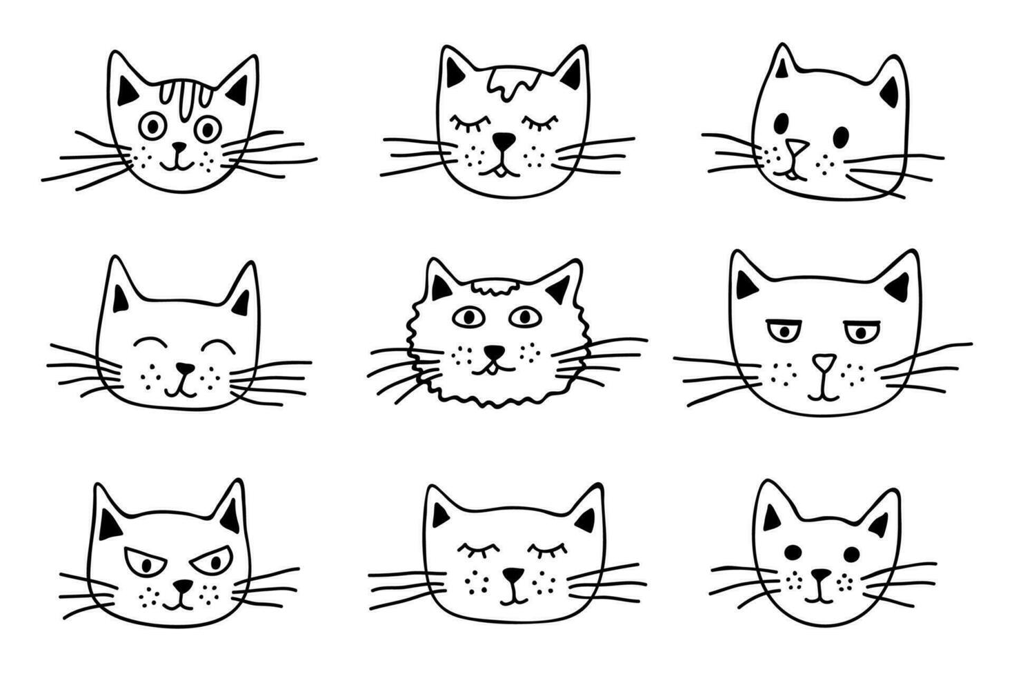 mano disegnato gatto museruola clipart. carino animale domestico viso scarabocchio impostato vettore