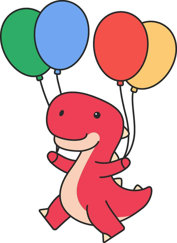 carino dinosauro con palloncini. vettore illustrazione nel scarabocchio stile.