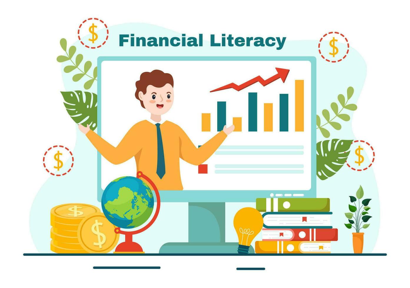 finanziario alfabetizzazione seminario web vettore illustrazione con finanza gestione, investimento i soldi e bilancio nel formazione scolastica contabilità piatto sfondo design