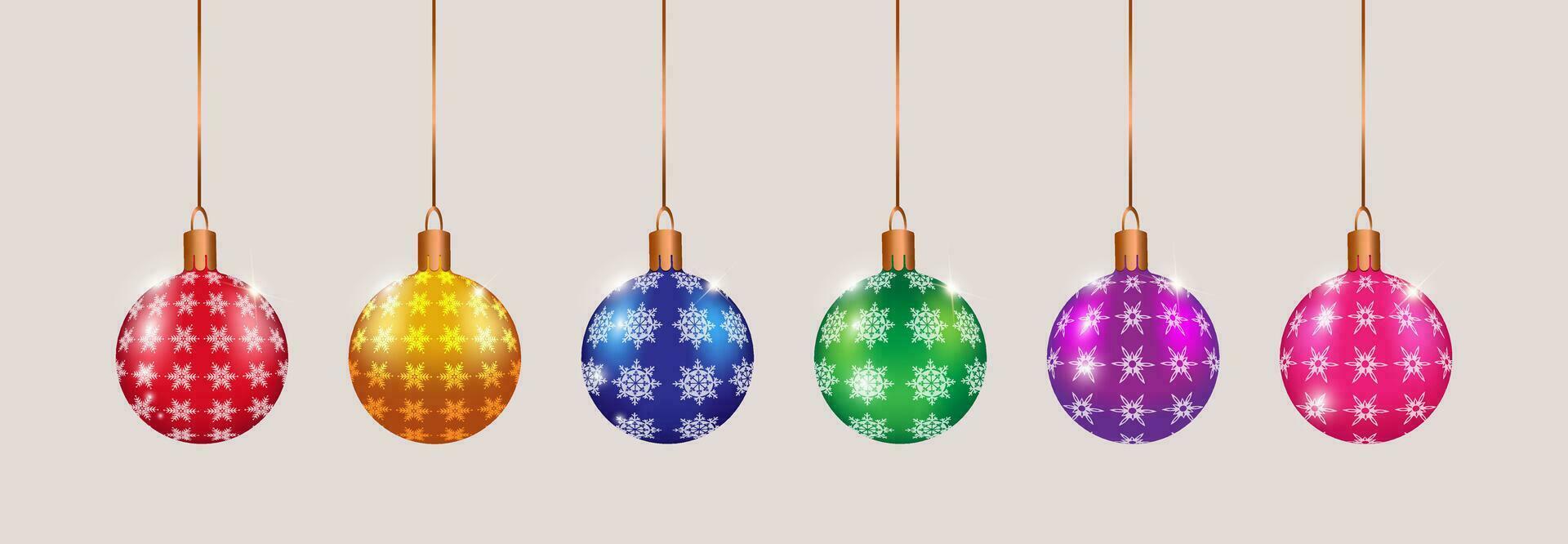 colorato Natale palle con un' i fiocchi di neve ornamento. vettore