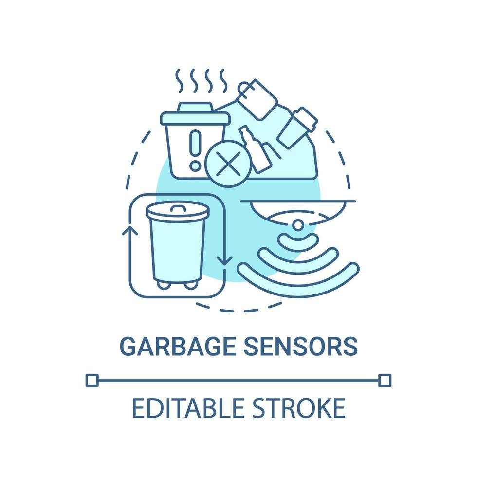 icona blu del concetto di sensori di immondizia vettore