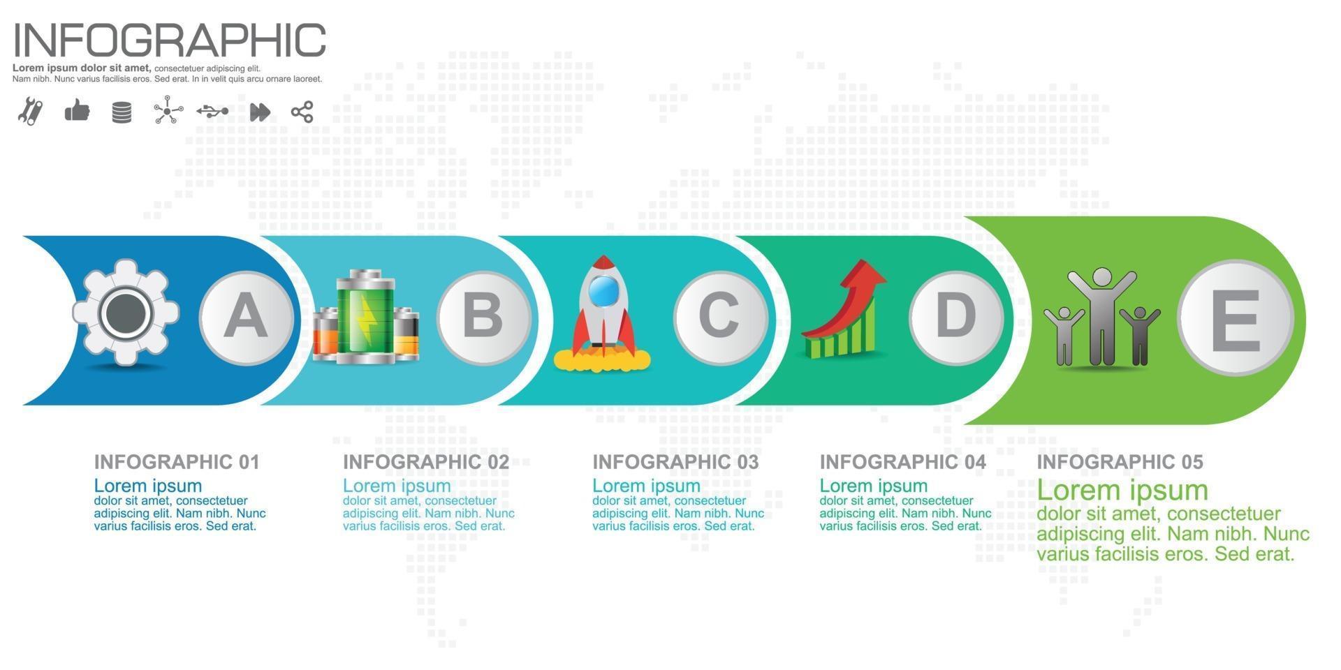 5 parti fasi o processi di progettazione infografica. vettore