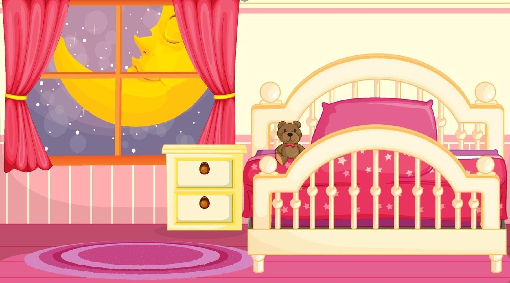 interior design camera da letto per bambini con mobili in tema rosa vettore