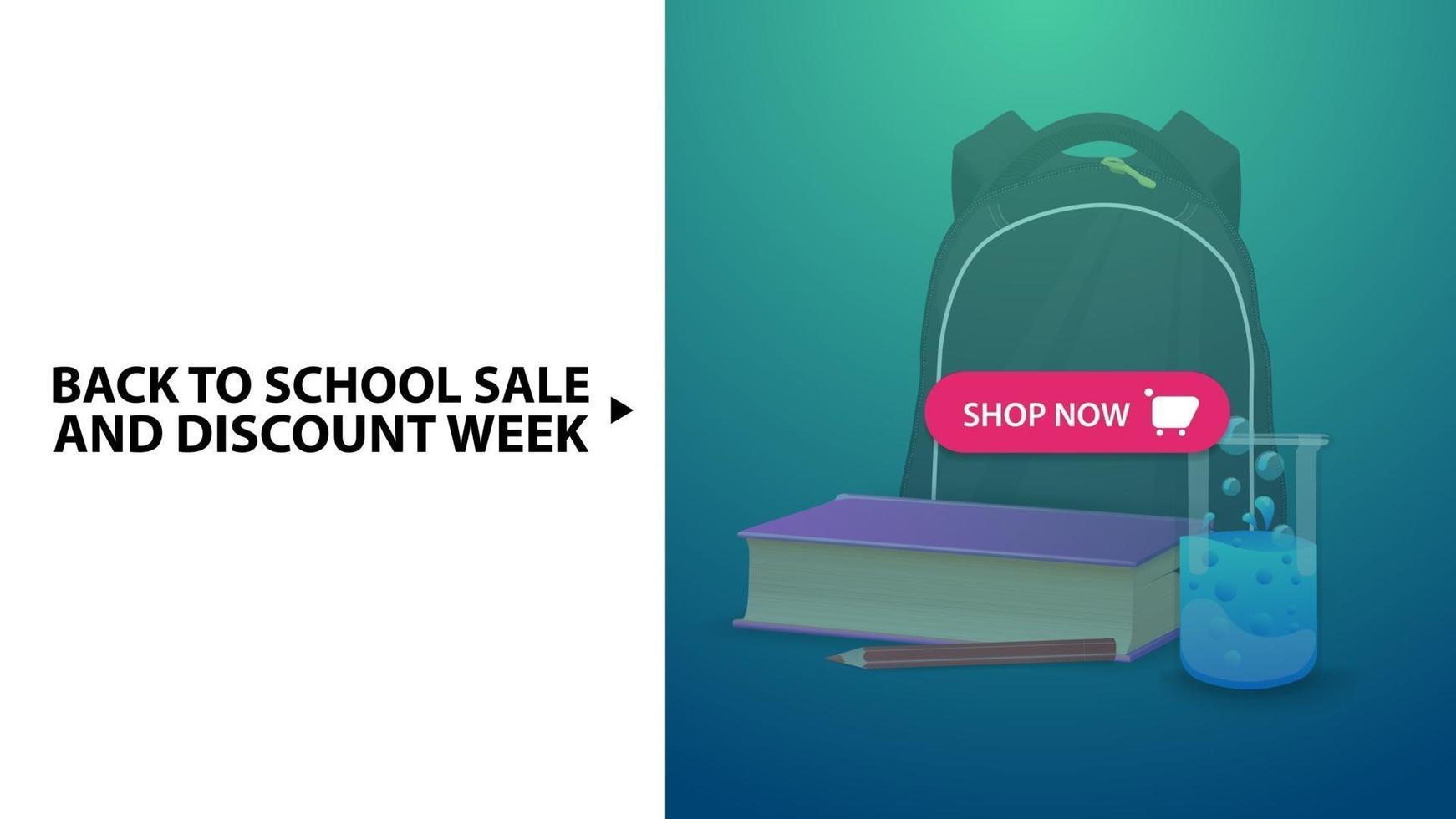 ritorno a scuola e settimana dello sconto, banner web di sconto orizzontale blu vettore