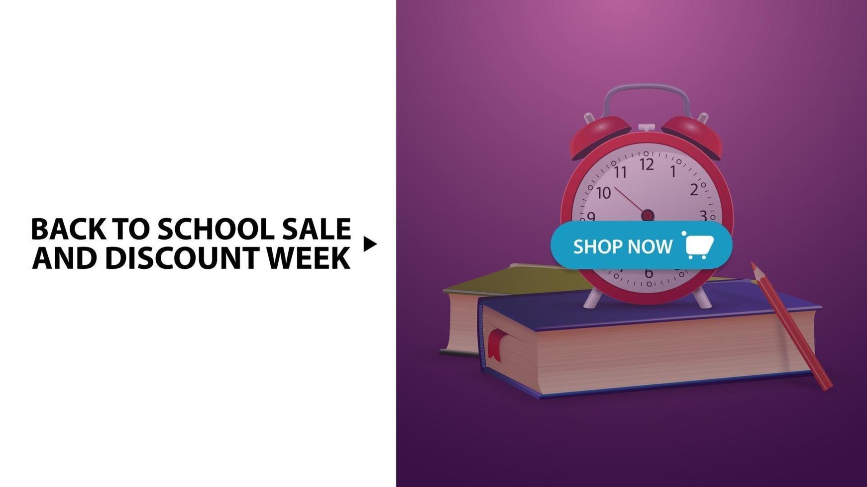 ritorno a scuola e settimana dello sconto, sconto orizzontale viola vettore