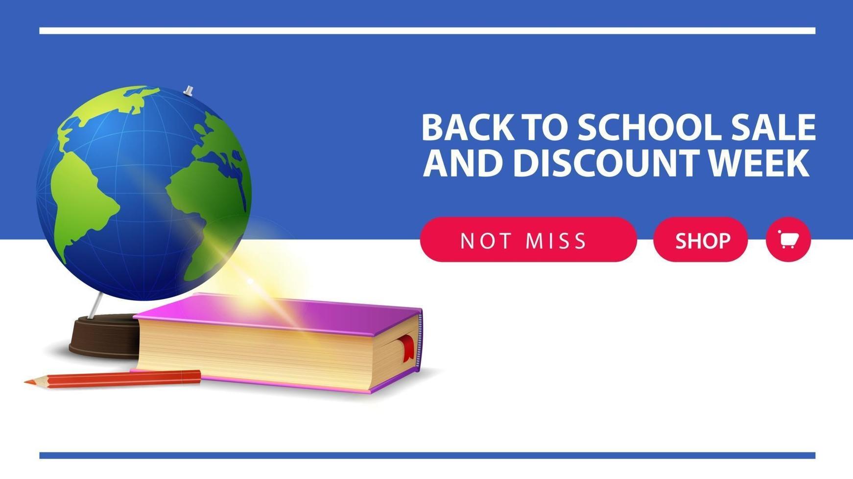 ritorno a scuola e settimana dello sconto, banner web di sconto orizzontale vettore