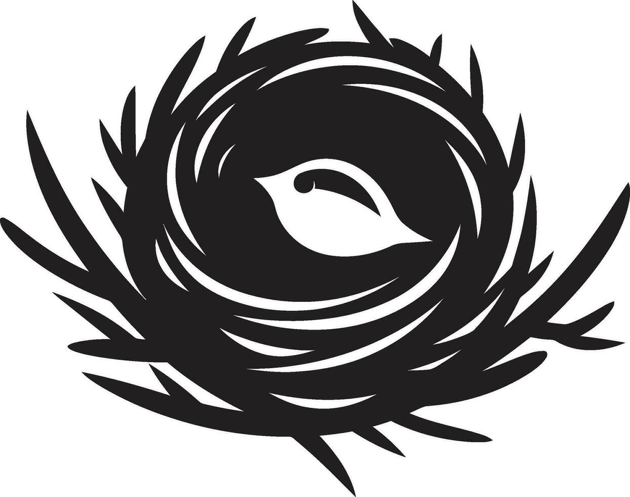 elegante ritiro nero uccello nido logo nido di complicazione nero vettore uccello nido emblema