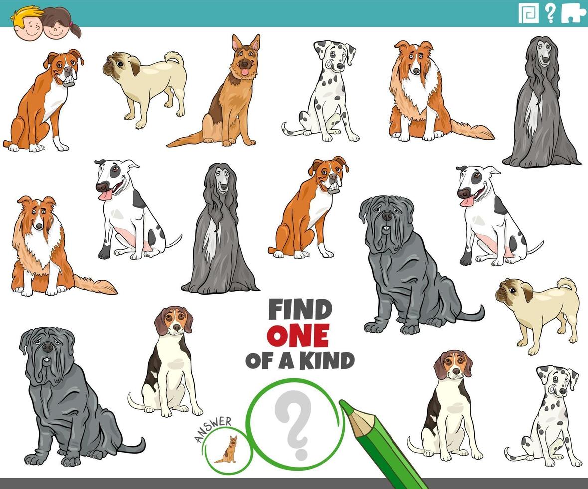 compito unico per i bambini con cani di razza dei cartoni animati vettore