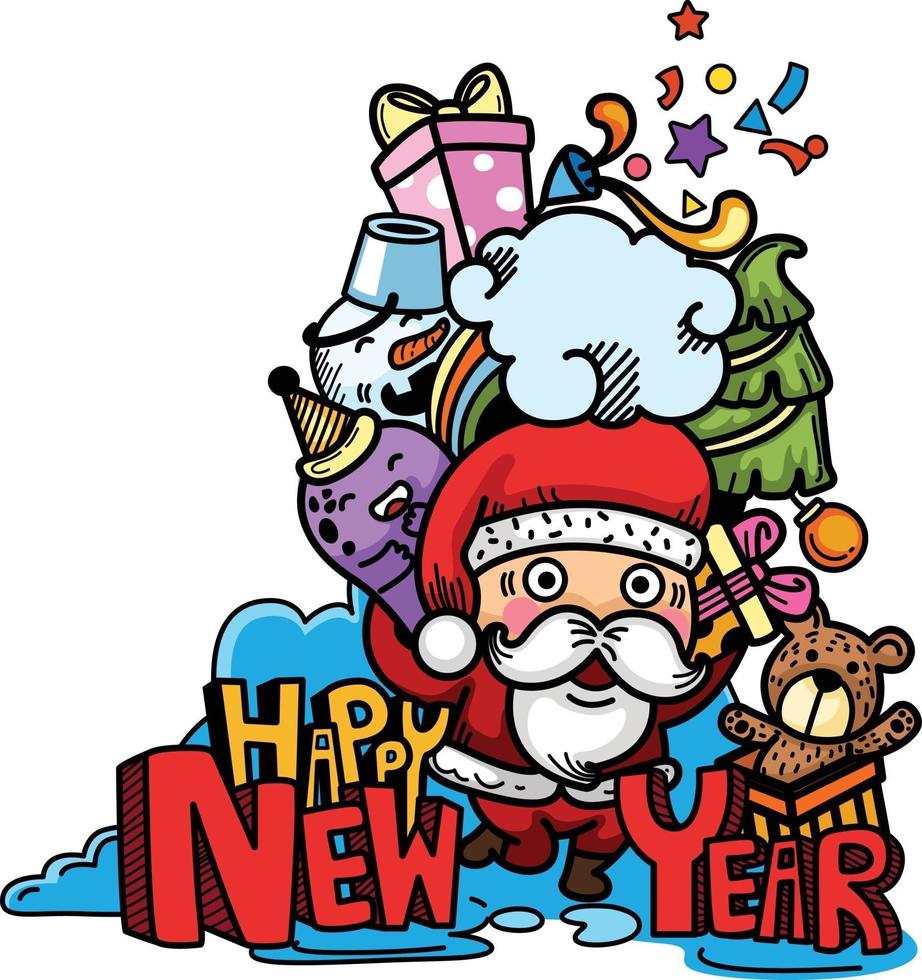 babbo natale disegnato a mano felice anno nuovo e buon natale vettore