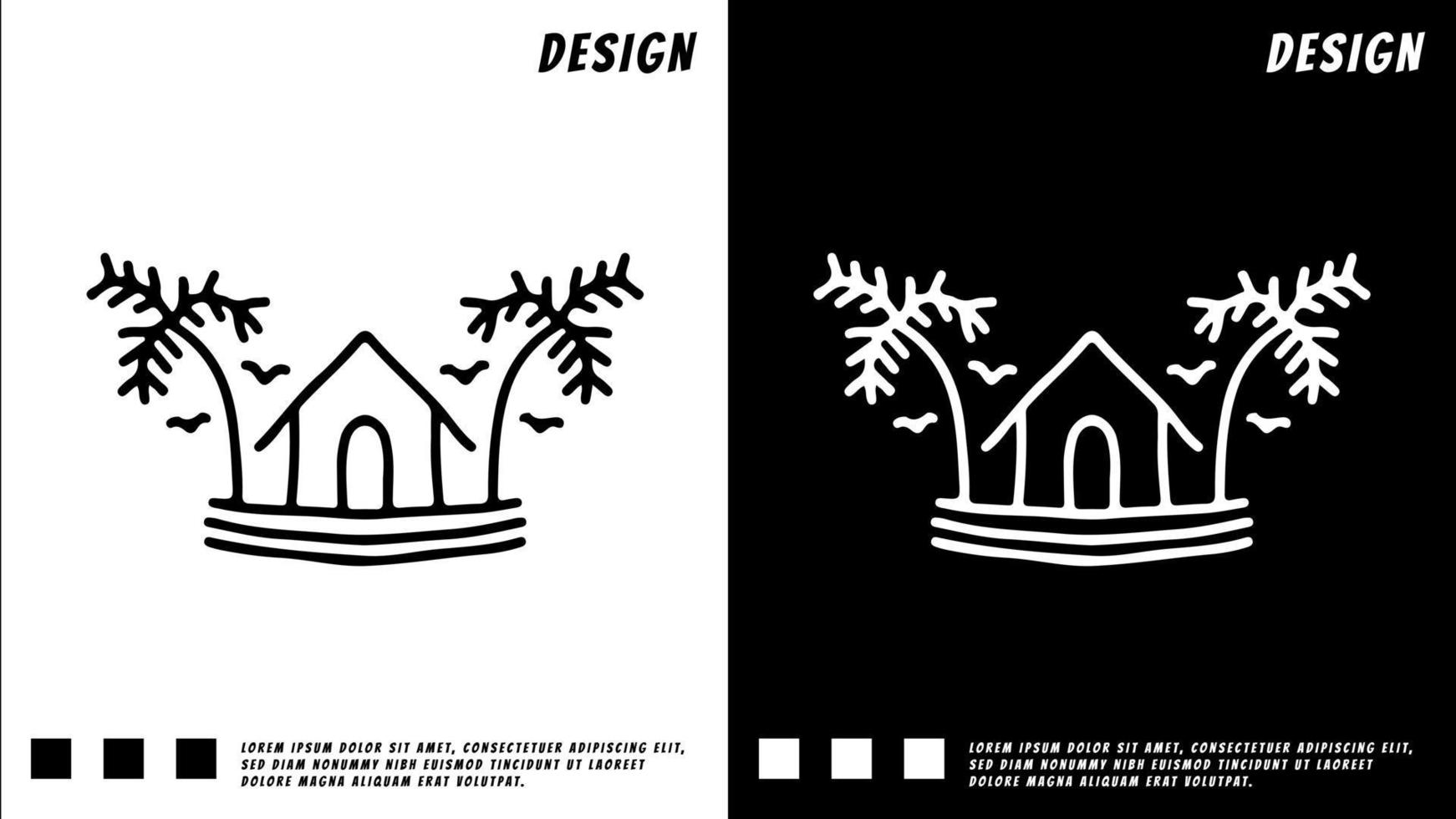 logo della casa sulla spiaggia, illustrazione per t-shirt, poster, adesivo vettore