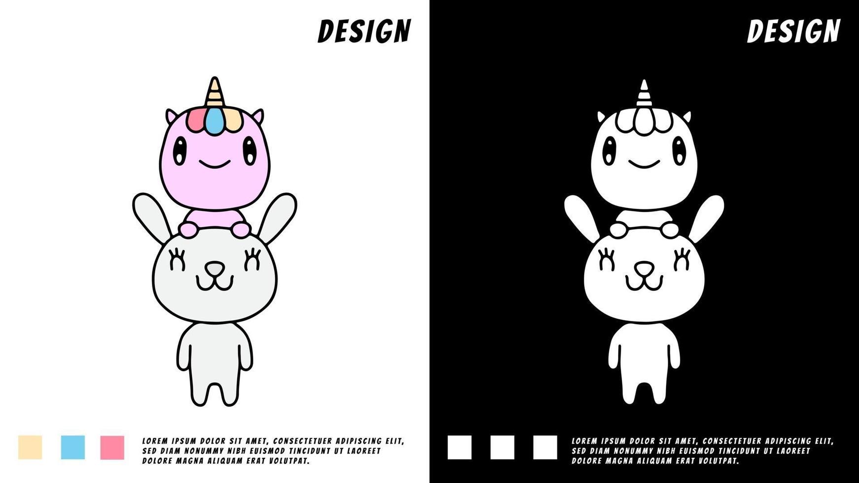 adorabile unicorno e coniglietto, illustrazione per t-shirt, poster, adesivo vettore