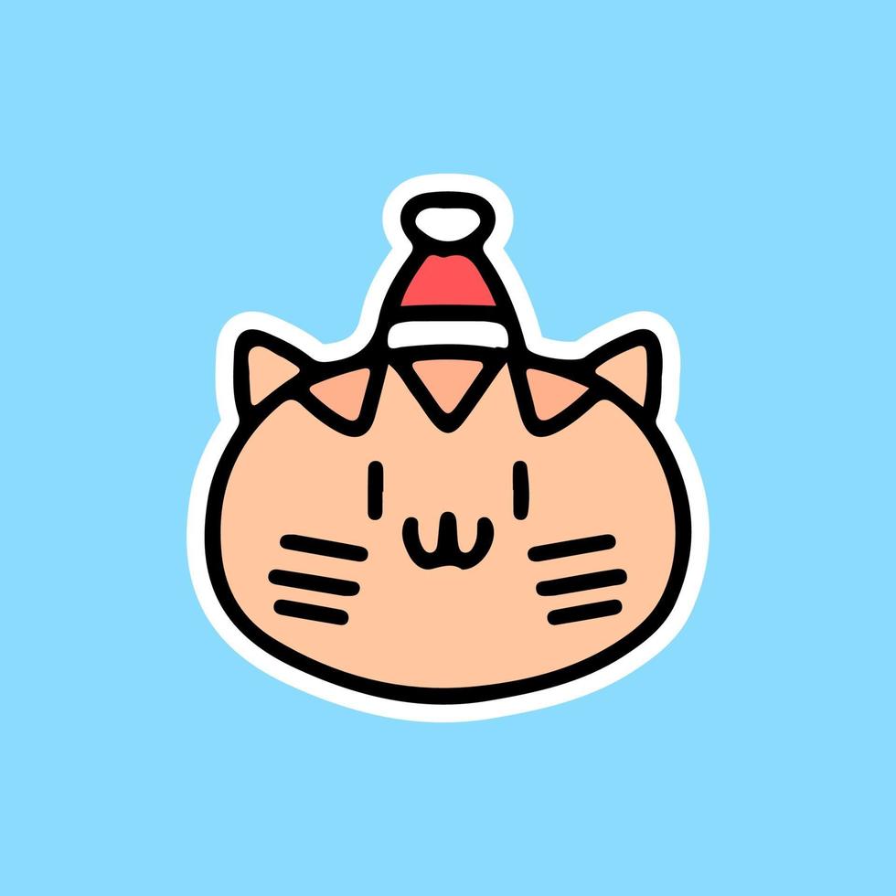 gatto kawaii con adesivo cappello babbo natale. illustrazione vettoriale. vettore