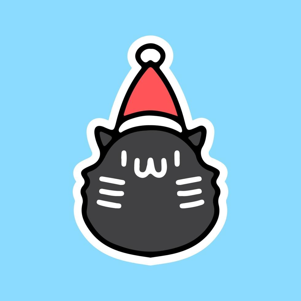 simpatico gatto nero con cappello da Babbo Natale, illustrazione per adesivo vettore