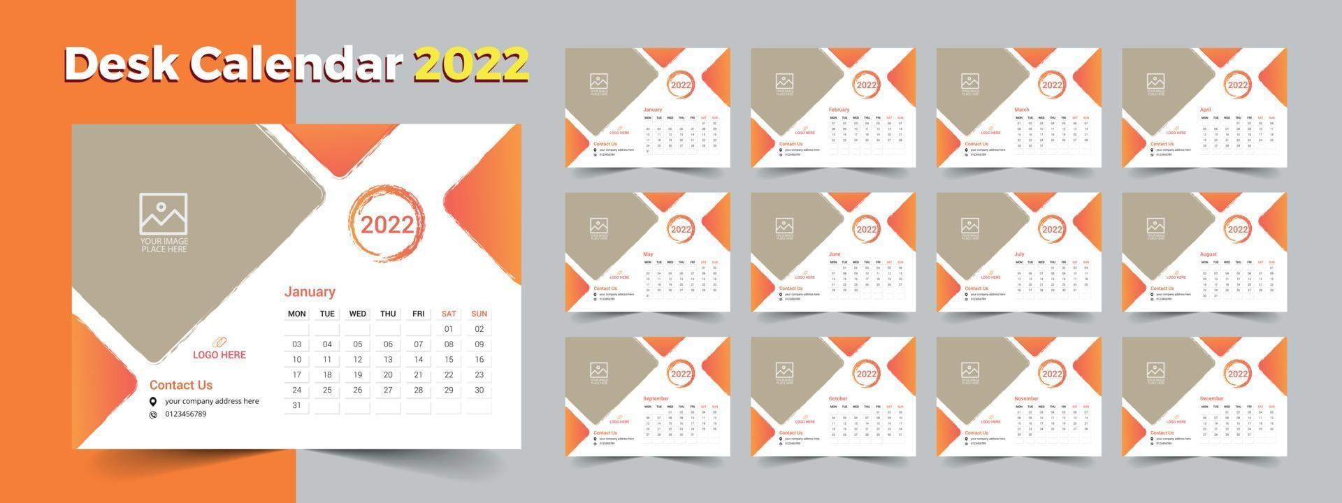 calendario da tavolo creativo 2022, modello di calendario da tavolo layout vettore