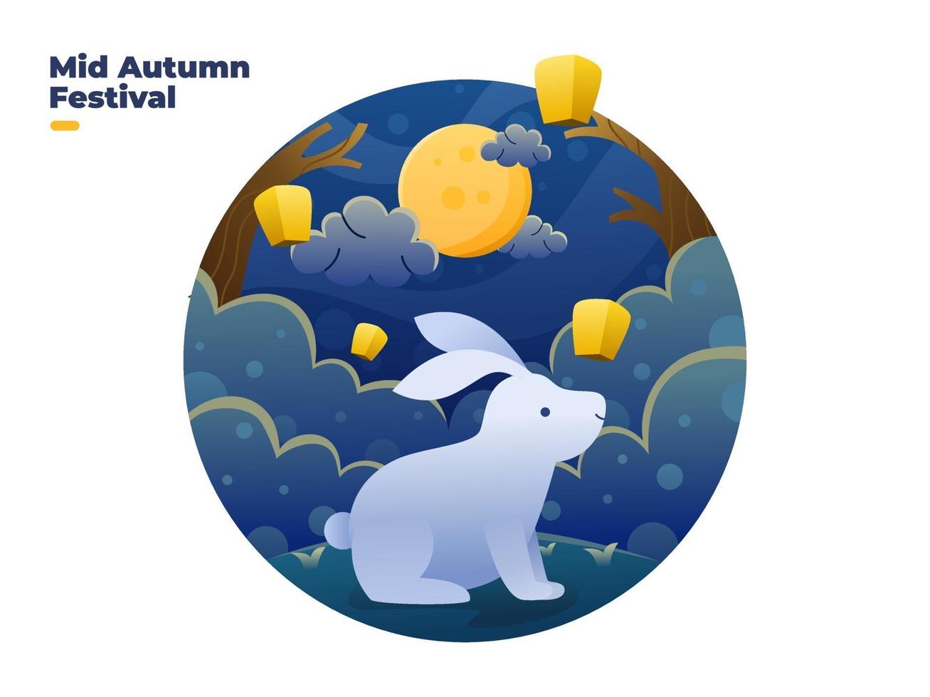 illustrazione piatta del festival di metà autunno con bella luna e coniglio vettore