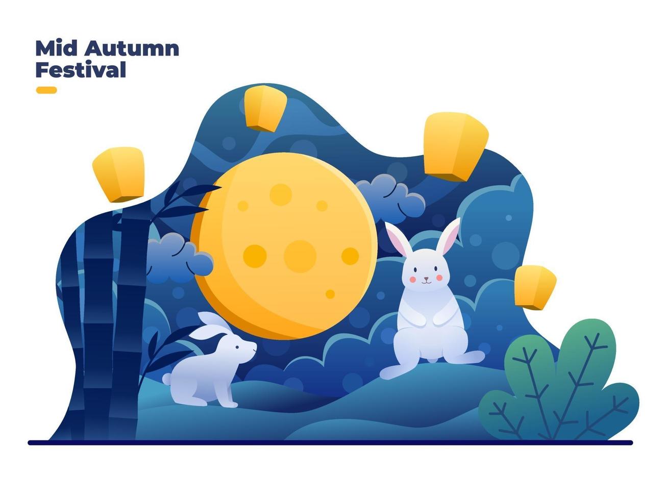 illustrazione del festival di metà autunno con un bellissimo paesaggio di notte vettore