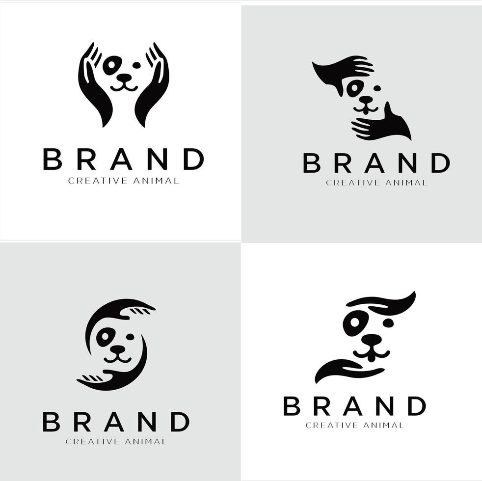 set di illustrazioni di stock di logo della mano del cane. simboli dell'icona del logo per la cura degli animali domestici vettore