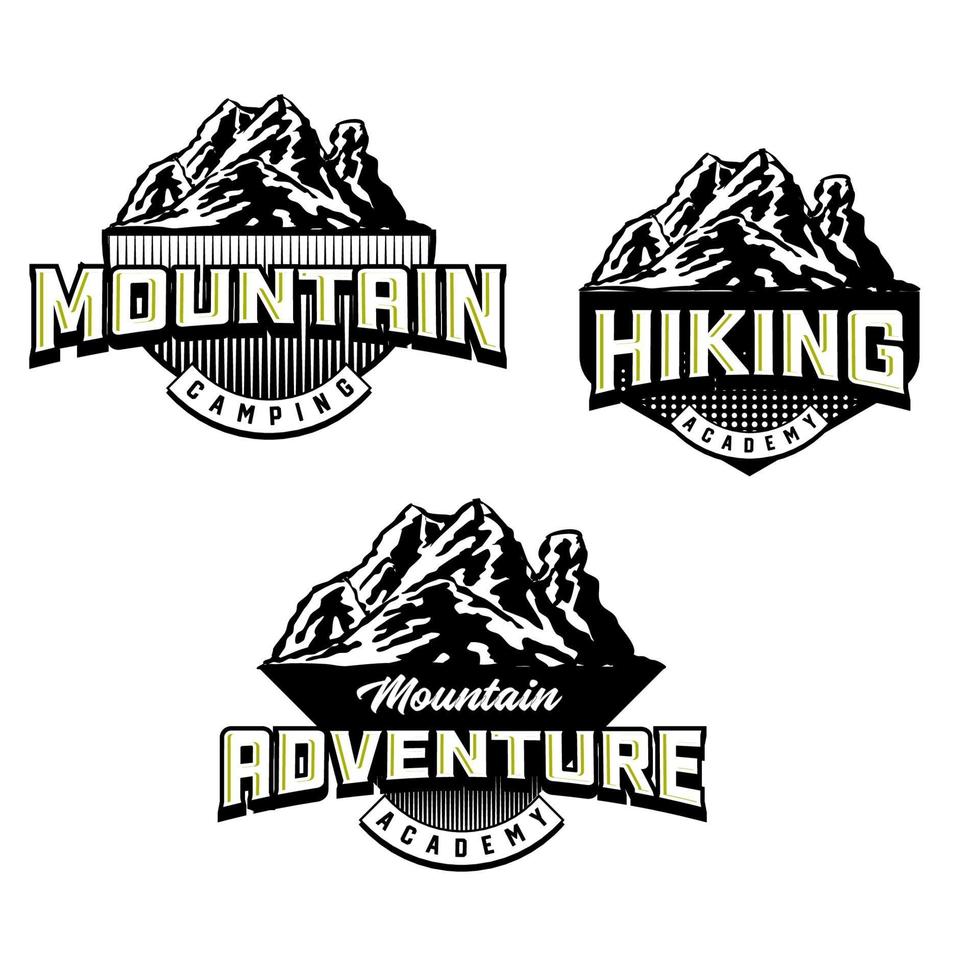 set di badge per mountain bike e camping club. vettore