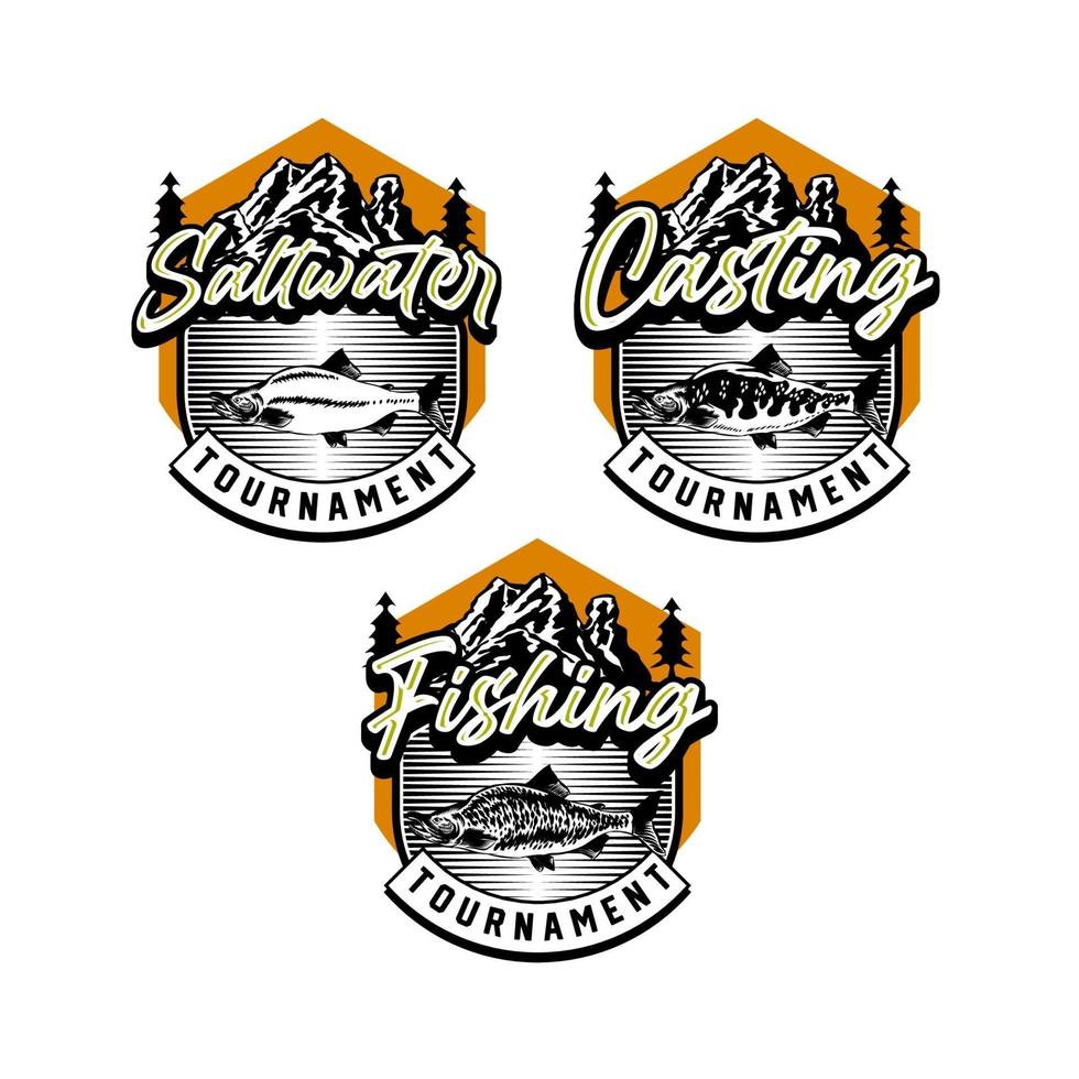 set di emblema distintivo del club di pesca vintage vettore