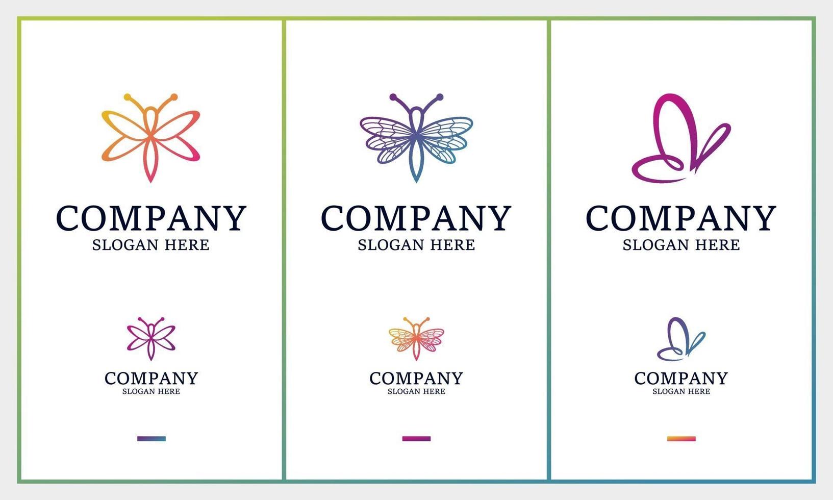 set di libellula logo insetto, modello di progettazione logo farfalla vettore